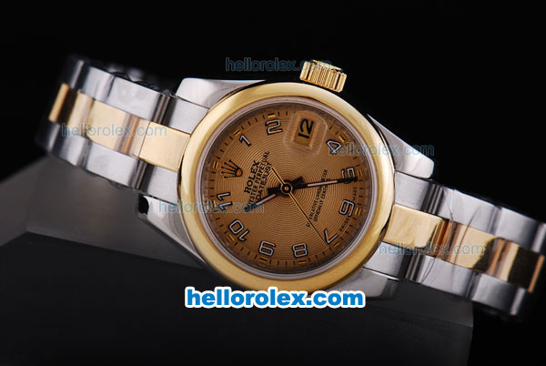 Rolex Datejust Oyster Perpetual Automatic with Gold Dial and Gold Bezel,Number Marking-Lady Size - Click Image to Close